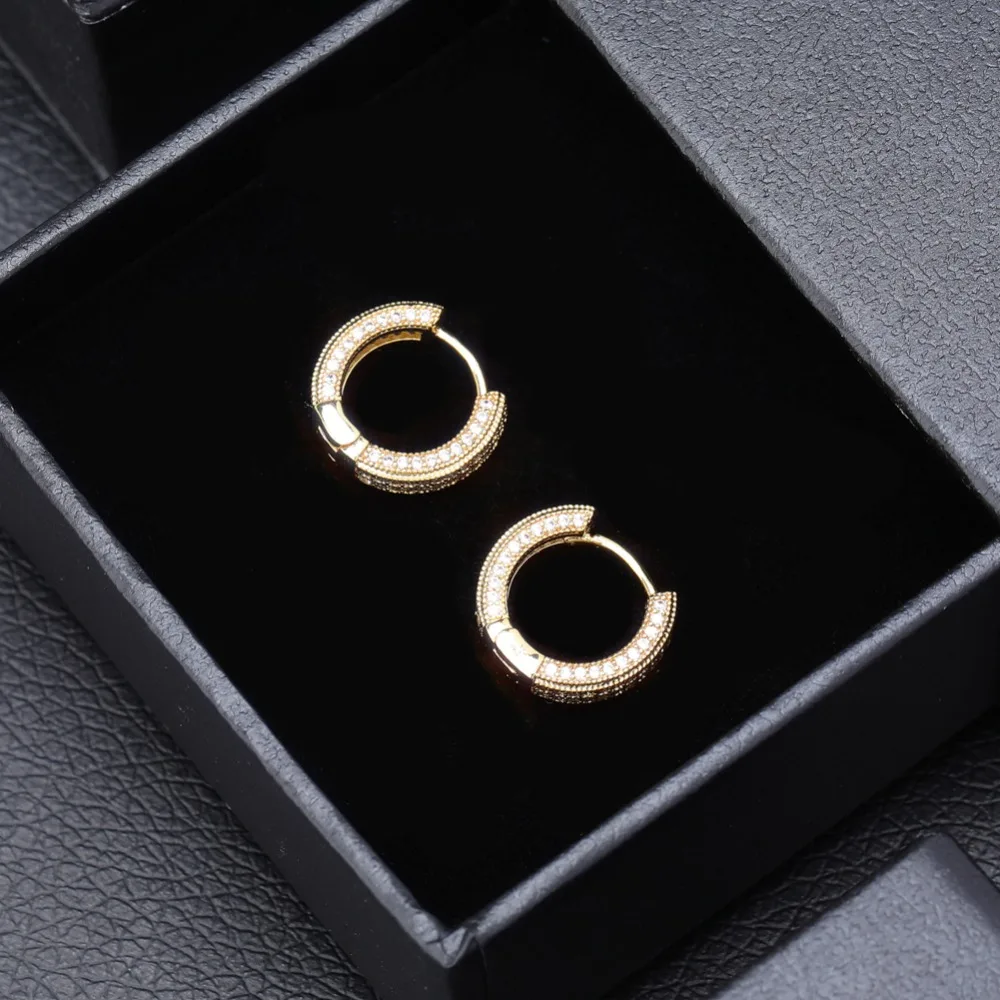 TOPGRILLZ Hip Hop Cubic Zirconia Ice Out Stud Earring Bling Fully Iced CZ Huggie Round Earrings For Men Women Jewelry