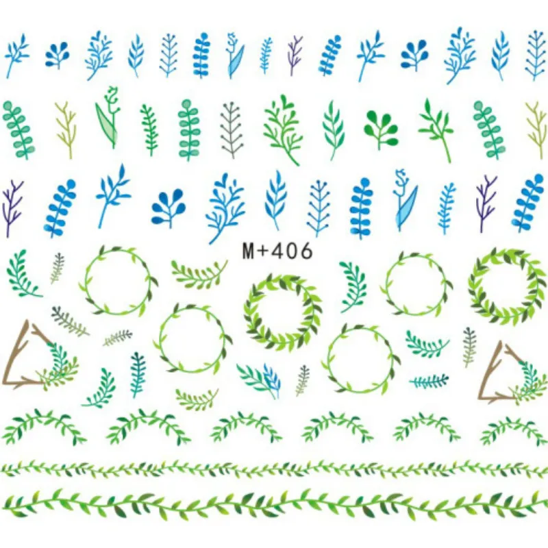 

2 Sheets Grass Nail Art Stickers Charms Corolla Water Decals Watercolor Manicure 3d Leaves Decorations Green Spring Supplies New