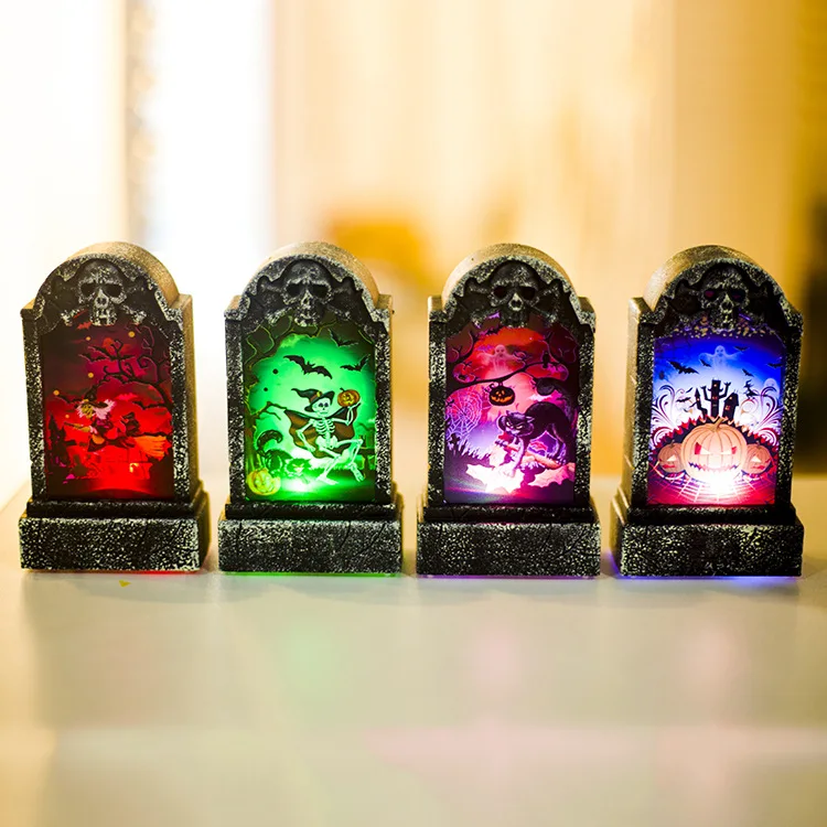 

Tombstone Halloween Light Skeleton Pumpkin Haunted House Lamps for Home Bar Halloween Party Grisly Props Decoration