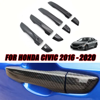 

New Arrival High Quality For 2016-20 Honda Civic Black Glossy Carbon Fiber Door Handle Cover Cap Trim Kit