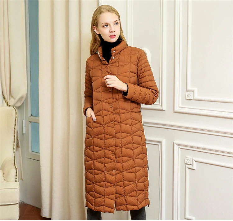 Caramel color Пальто на утином пуху, зимнее, плотное, теплое, однобортное, длинный пуховик, женский, белый, на утином пуху, модное, повседневное, новое, однотонное, на утином пуху, пальто - Цвет: Caramel color