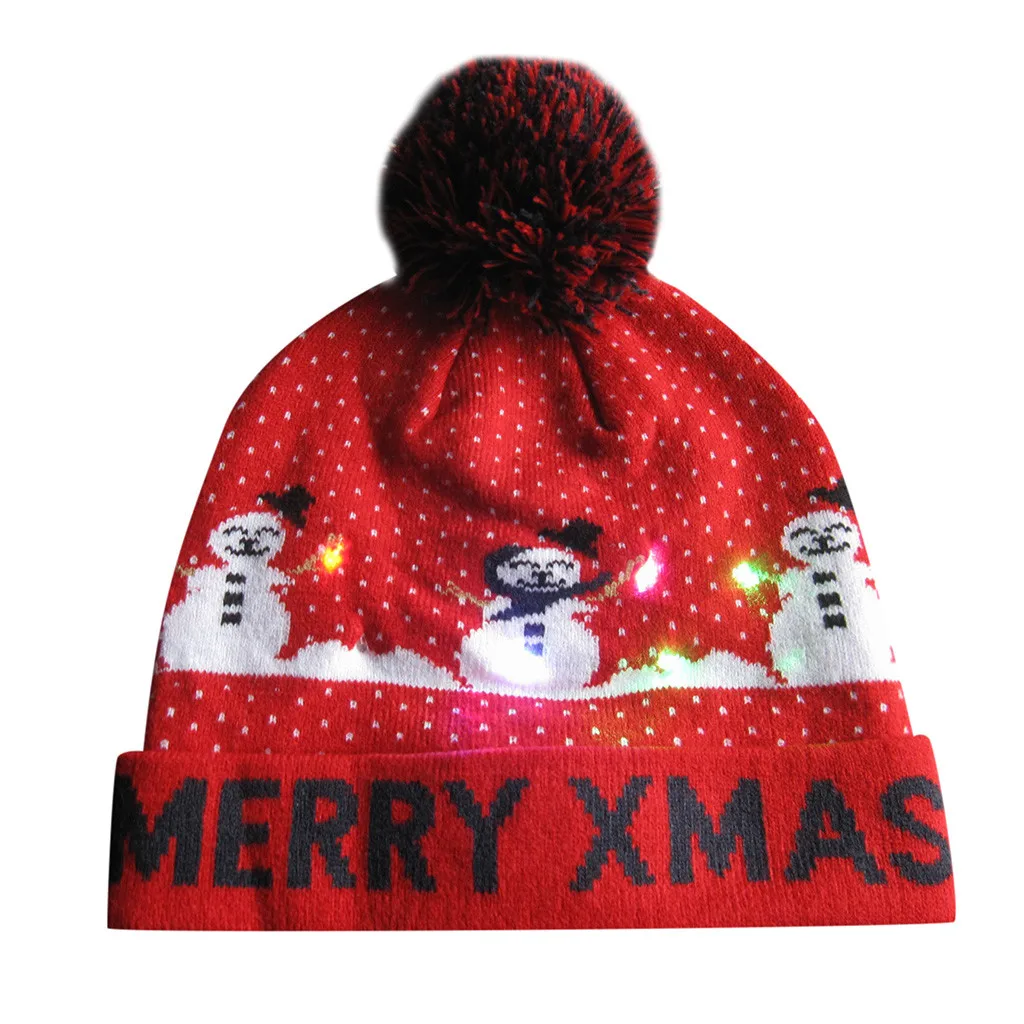 Merry Christmas женские мужские шапки для взрослых светодиодный светящийся головной убор вязаный некрасивый свитер Праздничные рождественские вечерние шапки