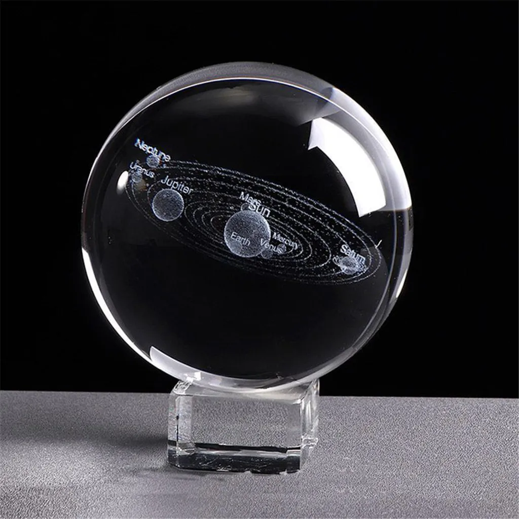6 см лазерная гравировка солнечная система шар 3D миниатюрная модель планет Сфера Стеклянный Шар Орнамент домашний Декор подарок для астрофила - Цвет: Прозрачный