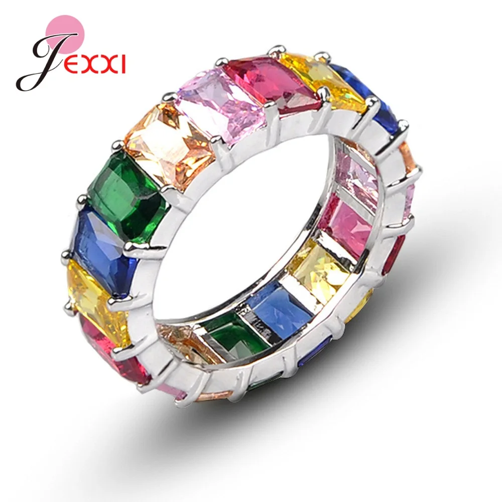 

Top Sale 925 Sterling Silver Wide Rainbow Finger Rings For Women/Lady/Girl Fashion Jewelry Accessory For Wedding Party