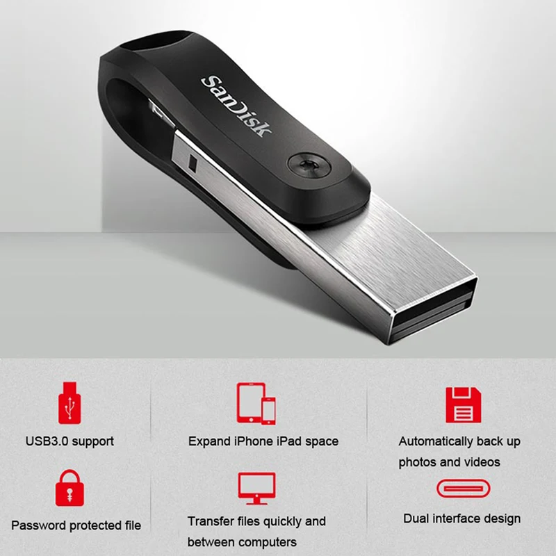 Sandisk ixpand OTG USB флэш-накопитель 128 ГБ 256 Гб ручка-накопитель диск на ключе памяти Металлический Usb3.0 USB флэш-накопитель iphone