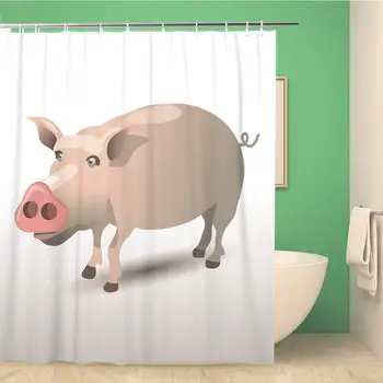 

Bathroom Shower Curtain Pink Cheerful Pig Character Cartoon Animal Color Colored Cute Polyester Fabric 66x72 inches Waterproof