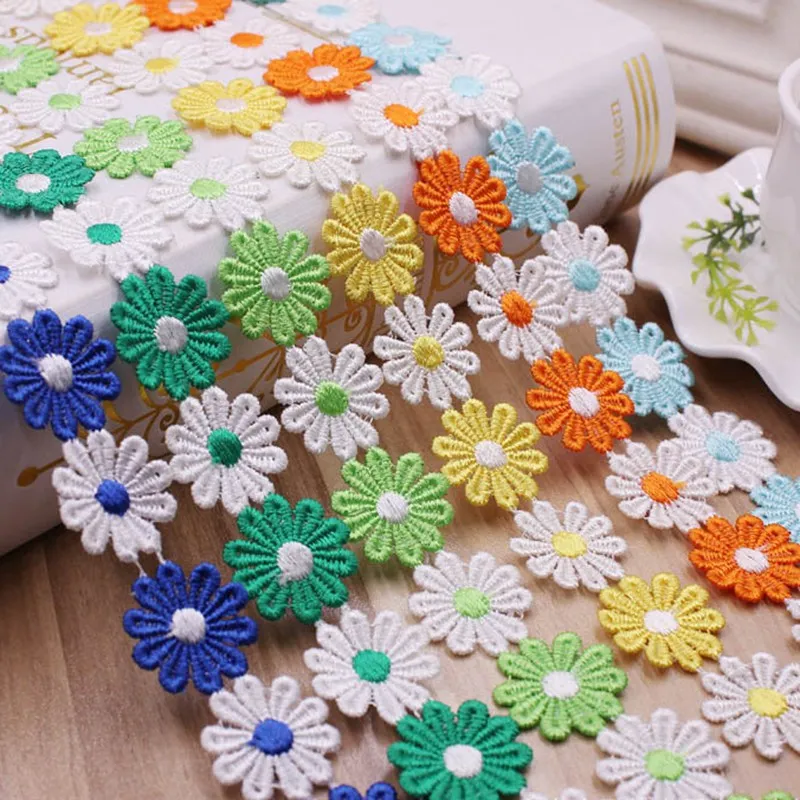 

2Yards/Lot Multicolour Flower Embroidered Lace Ribbon Trim Lace Fabric Dress Sewing Lace Supplies Material Clothing Accessories