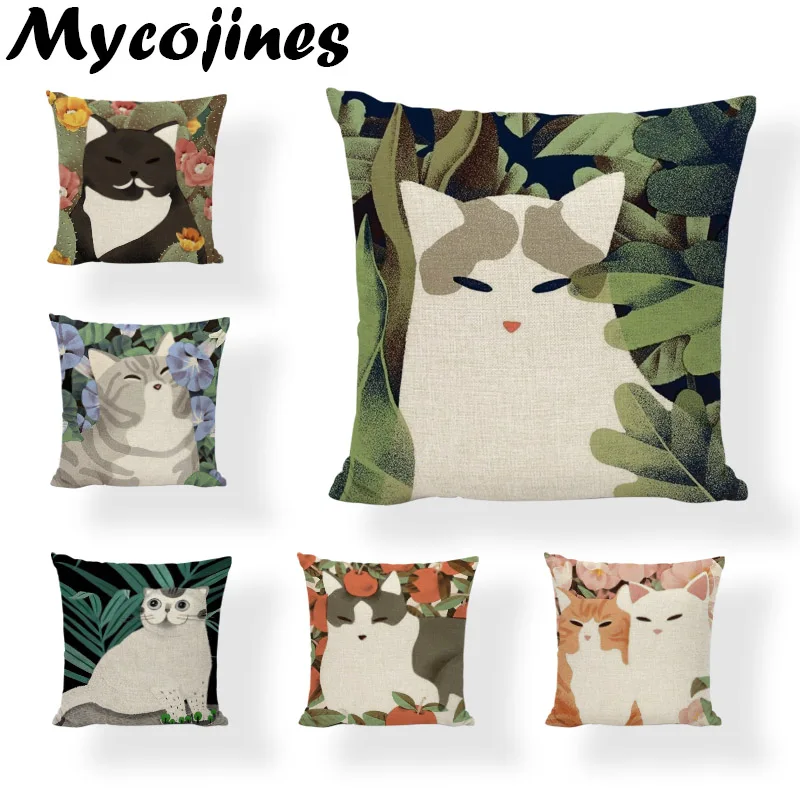 New Arrival Woodland Animal Cat Pillowcase Fish Little Girl Tree Flower Living Room Sofa Bedroom Office Decorative Cushion Cover | Дом и сад