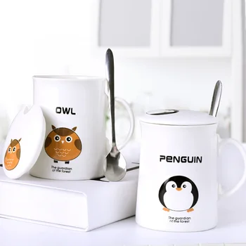 

OUSSIRRO 400ml Ceramic Coffee Mugs Cute Animals Theme Lucky Mug with Lid and Spoon Christmas Gift for Friends