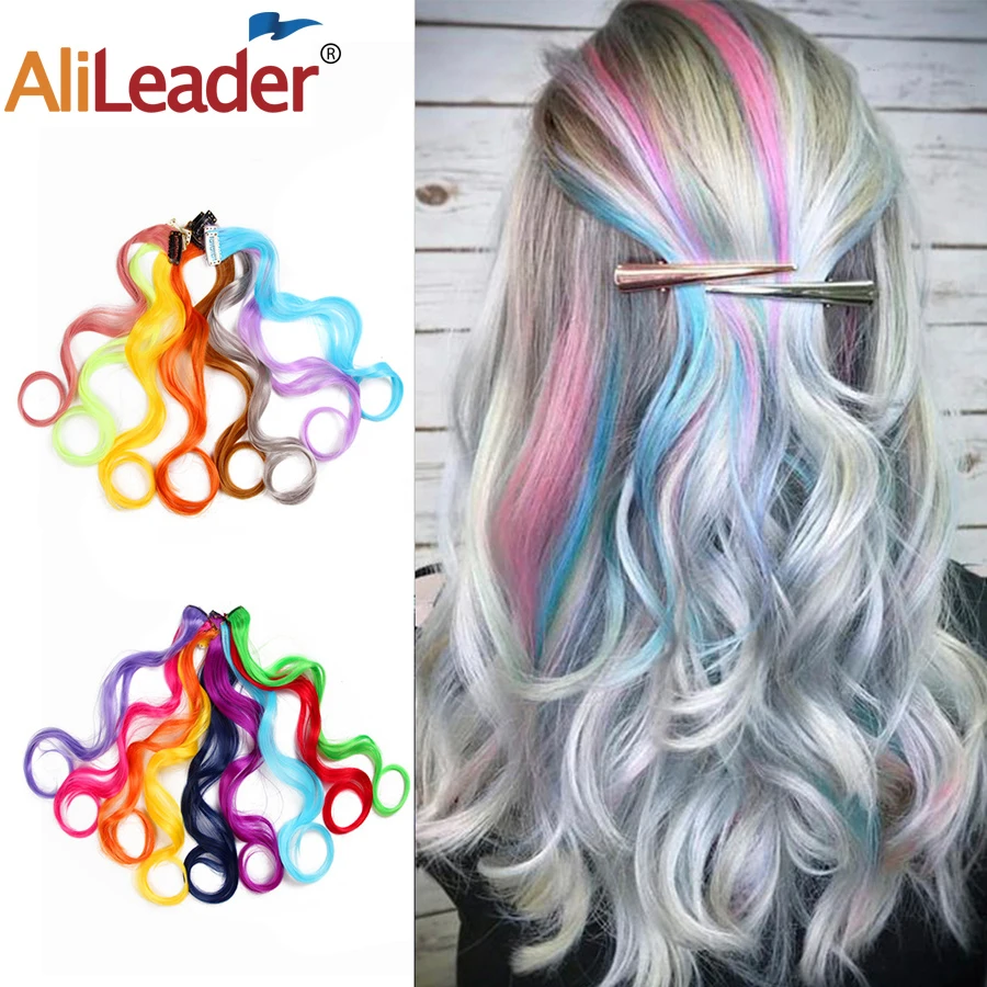 Alileader-extensiones de cabello sintético ondulado con un Clip, Color arcoíris, rizado, más duradero, rizado largo