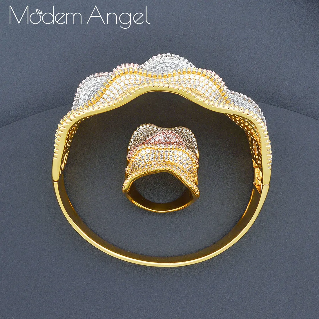 ModemAngel модные роскошные волны супер блестящие AAA кубического циркония для женщин ширина свадебный браслет кольцо наборы для ухода за кожей