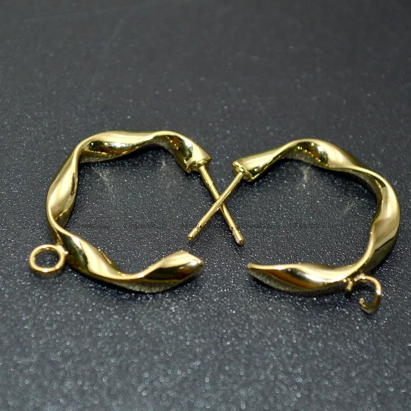 

Modern Fashion Wave Circle Shape Real Gold Plated Ear Stud Brass Trendy Jewelry Makings Dangle Earrings Part DIY Materials 30pc