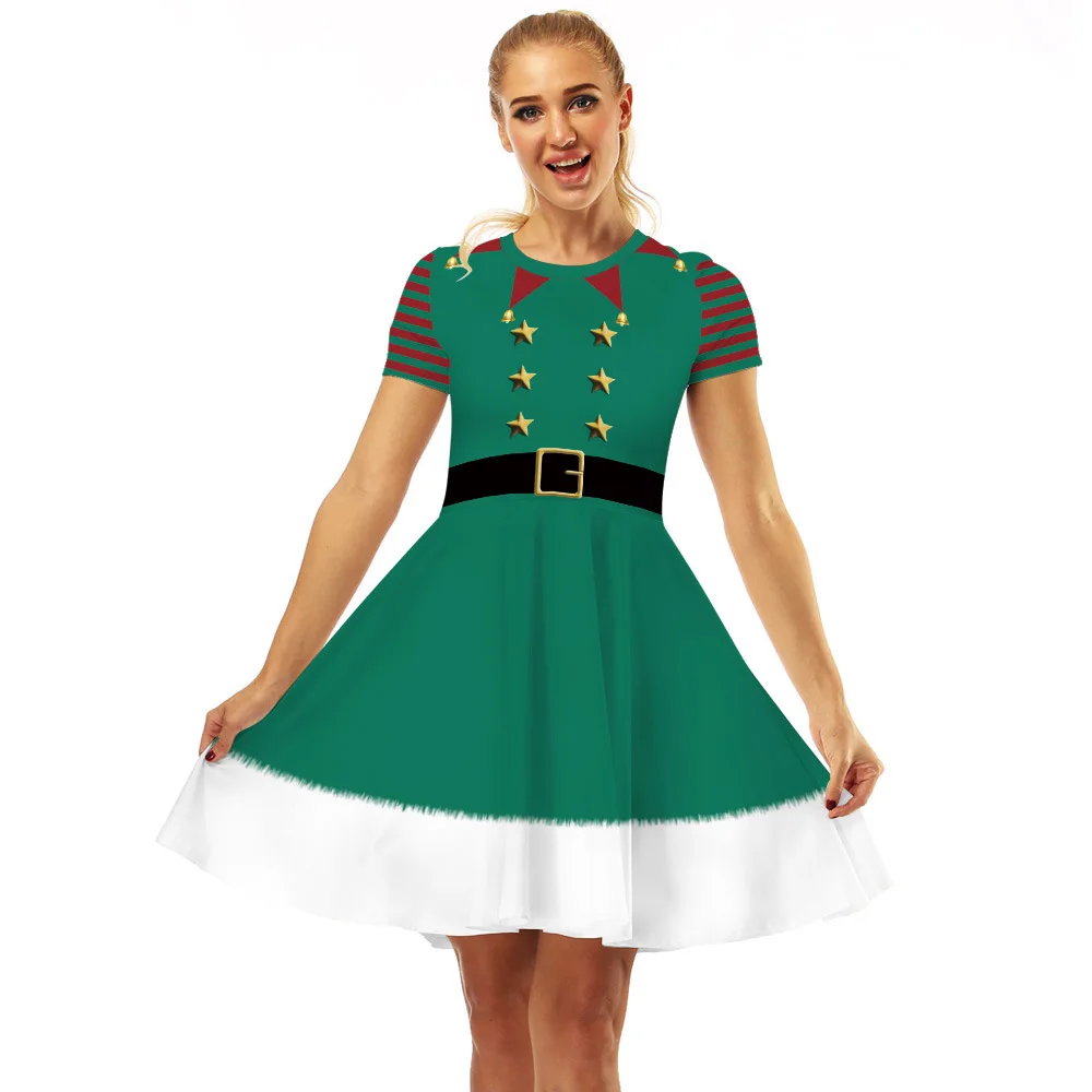 Осенне-зимние платья с рождественским оленем, женские повседневные облегающие вечерние платья с коротким рукавом и круглым вырезом, Рождественская одежда для женщин - Цвет: BER030