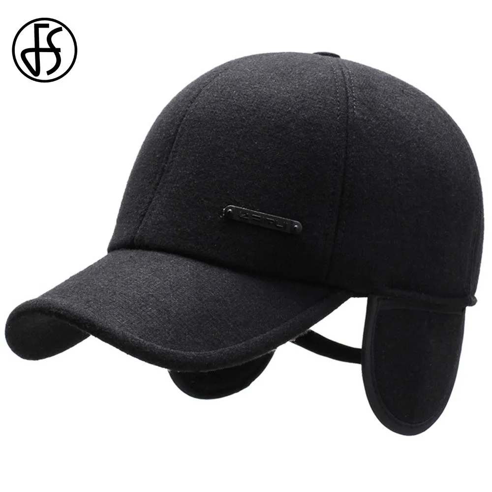 

FS Winter Outdoor Ear Protection Baseball Cap For Men Women Warm Earflaps Black Gray Cotton Dad Hat Gorras Hombre 2019