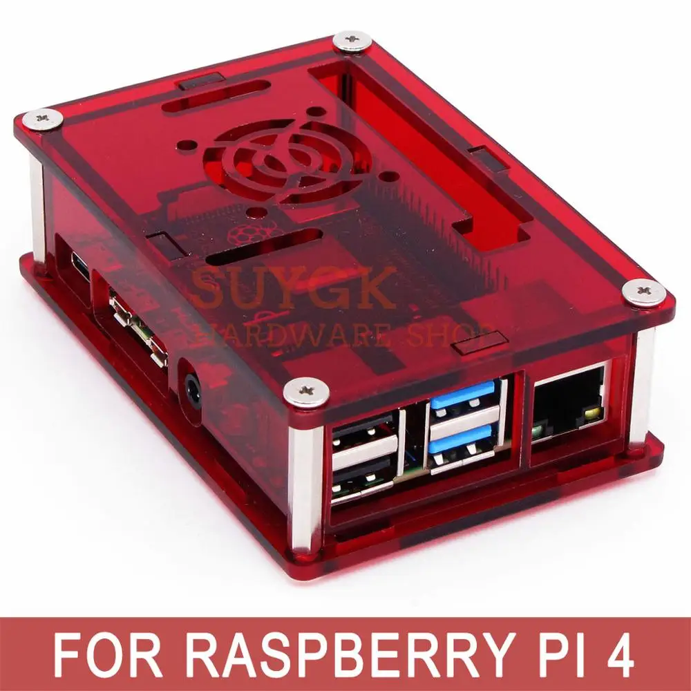Прозрачный красный чехол для Raspberry PI 4 акриловый корпус PMMA модели PI4 B пластиковый