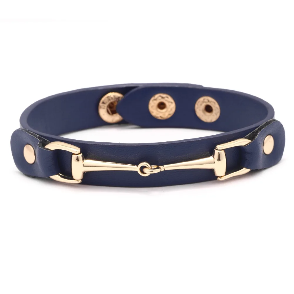 Новые модные золотистые металлические кожаные женские браслеты высококачественные винтажные Ретро Регулируемый Браслет для леди вечерние ювелирные изделия - Окраска металла: blue