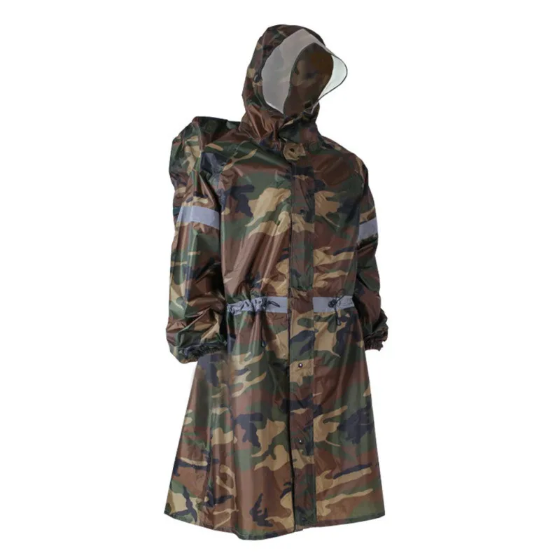 

Outdoor Raincoat One-Piece Hooded Long Sleeve Reflective Portable Zipper Button Rainwear Suit With Backpack Rain Cover