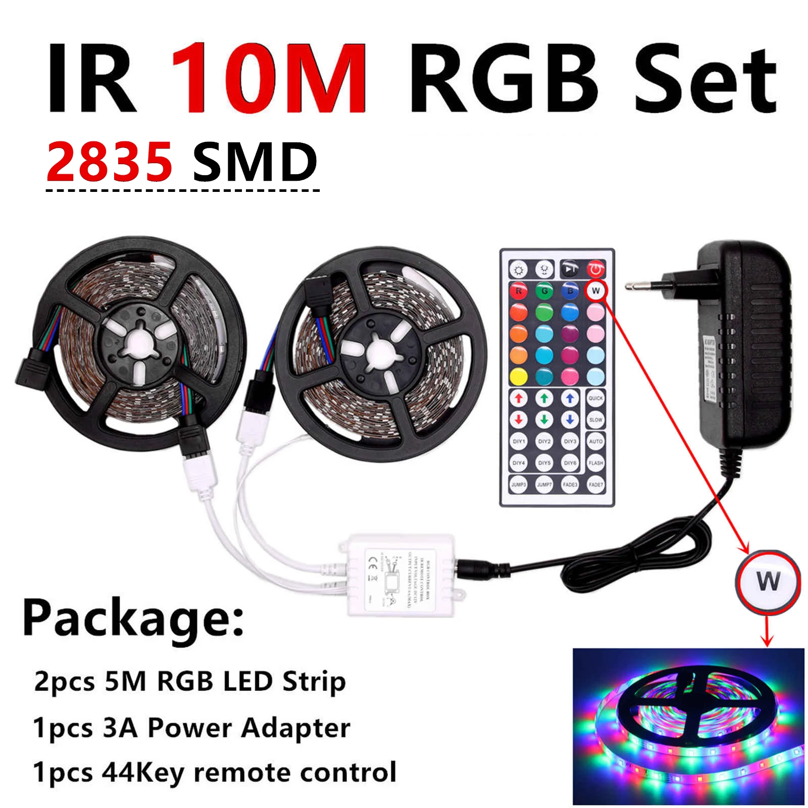 2835 LED 10M IR Set RGB Светодиодная лента RGB 5050 SMD 2835 гибкая лента светодиод RGB 5 м 10 М лента диод DC 12 В адаптер дистанционного управления - Испускаемый цвет: 2835 LED 10M IR Set