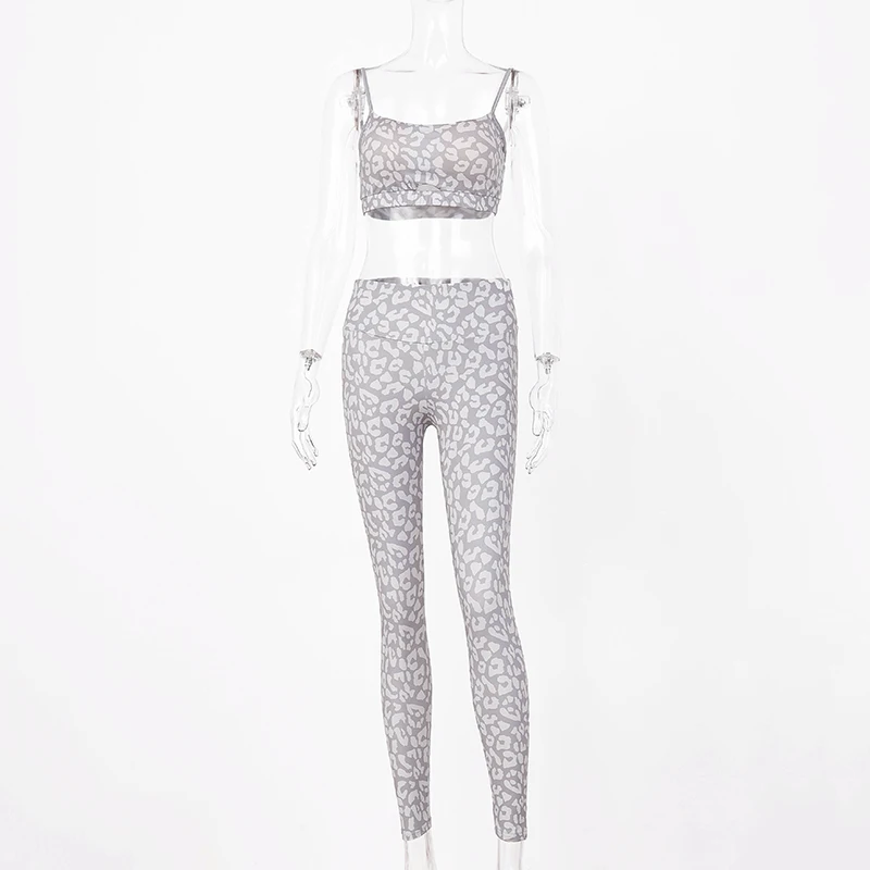 Hugcitar 2019 print stretchy camis leggins 2 two pieces set autumn women casual sprotswear slim tracksuit