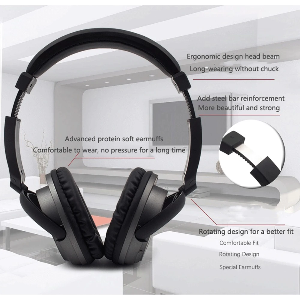 Professional Wireless Headset For TV PC Computer MP3 TV Rechargeable Over Ear Headset Support FM Function With USB Transmitter