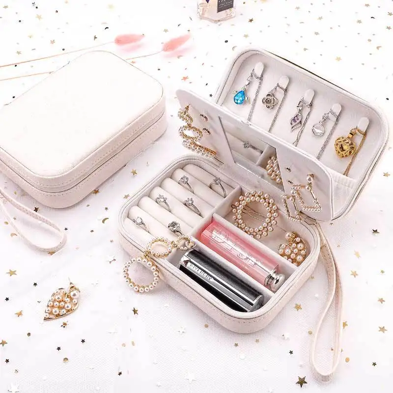 

Fine Pink Jewlery Box Ring Earring Pendants Multifunction Double Layer Jewelry Packaging Cute Romantic Zipper Jewelry Organizer