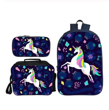 

3PCS /set Children Printed Unicorn Backpack Cartoon Pony Cute School Bags For Teenage Girls Cute Schoolbag Fashion Mochilas