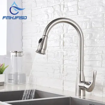 

Nickel Pull Out Kitchen Sink Faucet 2-way Modes 360 swivel Rotation Hot Cold Mixer Crane Tap Brass Faucets