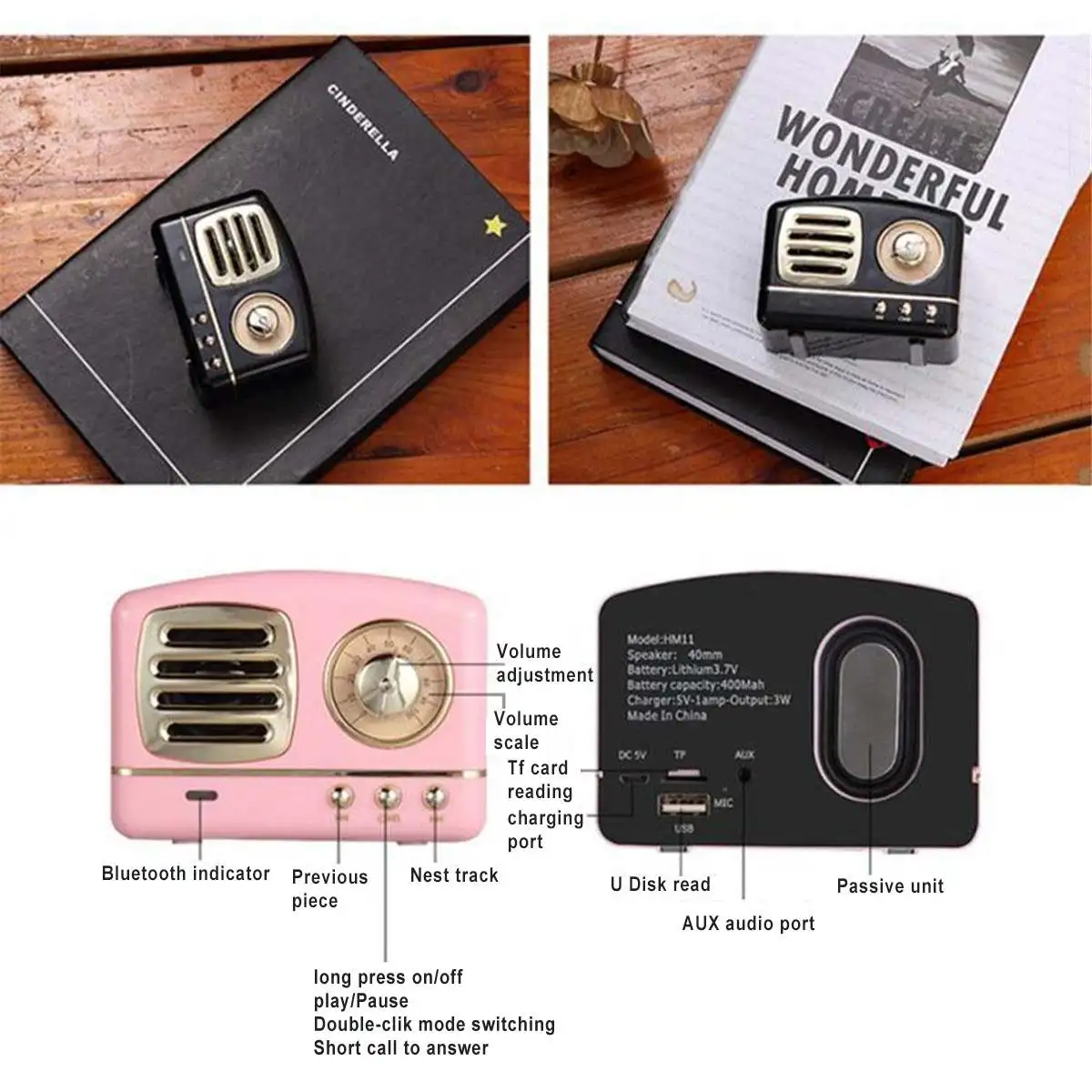 Ретро Bluetooth динамик мини портативный динамик радио USB/TF карта музыкальный плеер HIFI сабвуфер динамик аудио выход