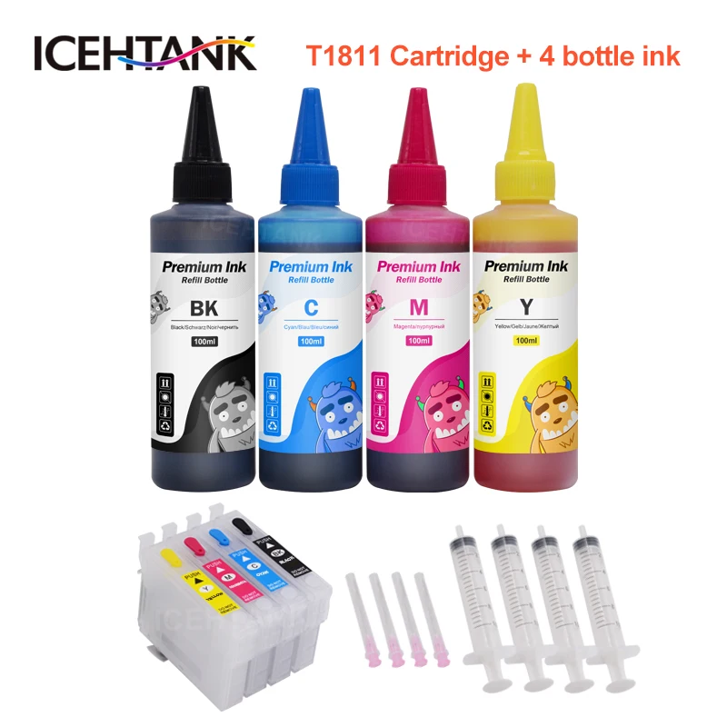 18XL T1811 Refillable Ink Cartridge For Epson Expression Home XP-30 XP-102 XP-202 XP-205 XP-302 XP-305 Printer + Refill Dye ink |