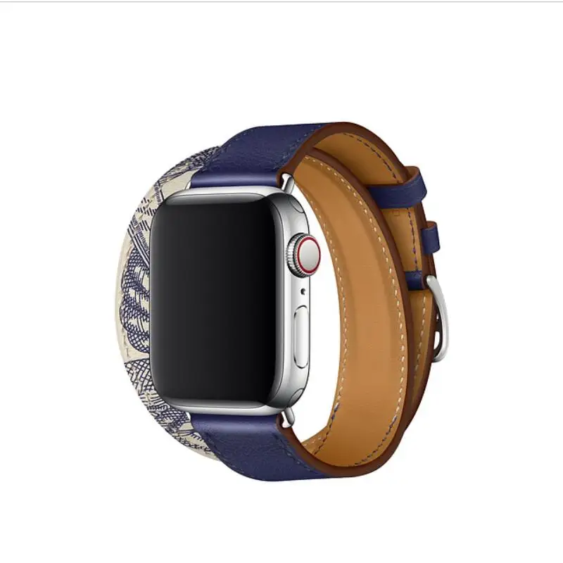 Серия 5/4/3/2/1 Double Tour удлиненные кожаный ремешок для наручных часов Apple Watch браслет для наручных часов iWatch 38 мм 42 мм 40 мм 44 - Цвет ремешка: Encre Beton