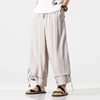 Men Linen Harem Pants Men Breathable Solid Color Irregular Wide Leg Pants Male Street White HanFu Kongfu Skirt Trousers 5XL 3