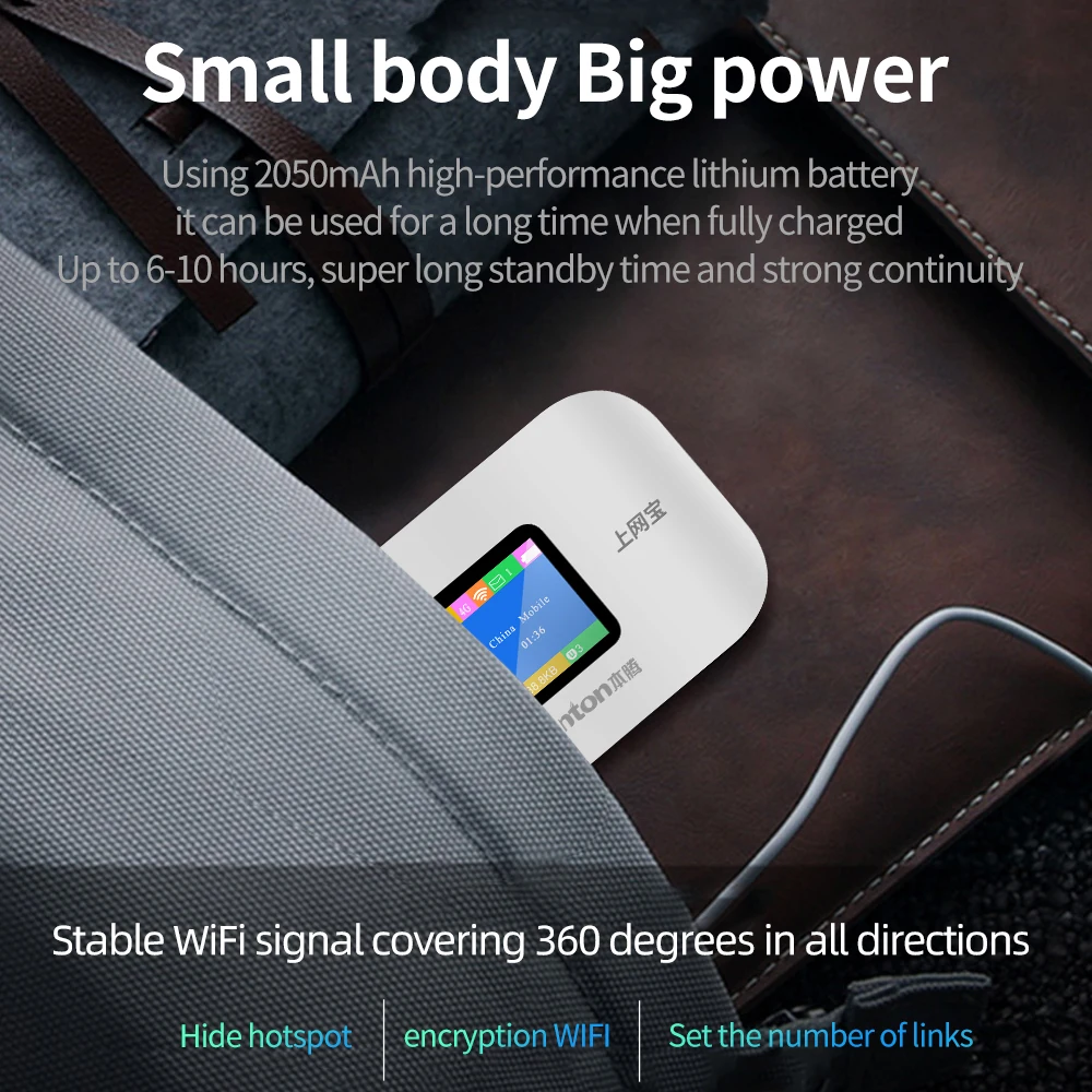 Benton Unlock 3G/4G Lte Mifi Portable Mini Hotspot Large Wireless Pocket Wifi Router With Sim Card Slot Network Adaptor Repeater