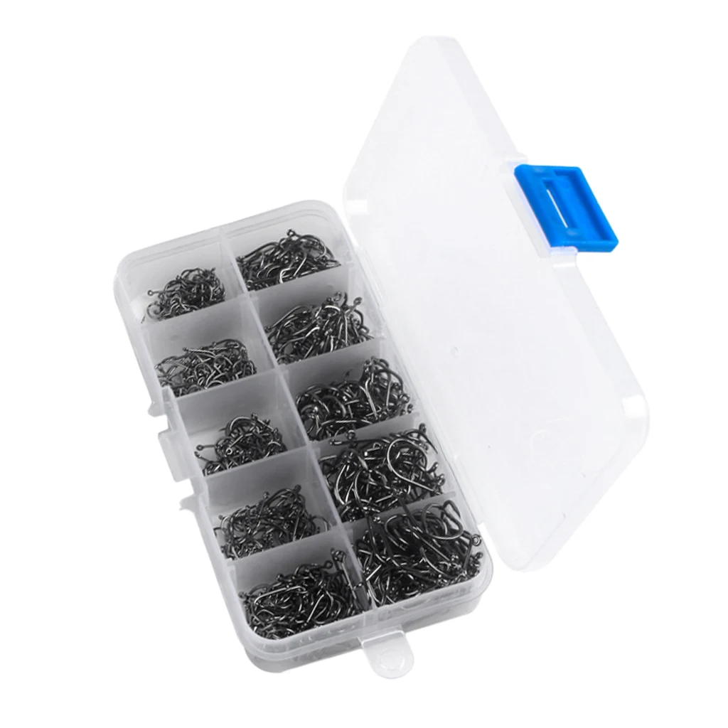 300pcs/set Assorted Carbon Steel Fish Jig Hooks Octopus Crab Hooks Kit Fishing Tackle Box 10 Sizes