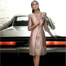 Платья для матери невесты комплект из двух предметов с жакетом элегантный костюм с платьем длиной до колена Свадебные Вечерние платья размера плюс