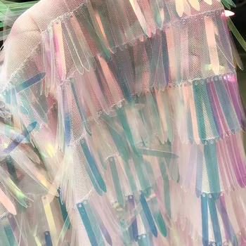 

Dancing Elves Tassel Strips Symphony Pink Sequin Cloth Dress Performance Costume Skirt Sequin Cloth Fabric