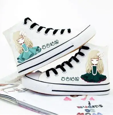 

Women Sneakers Shoes Woman Hand-painted Canvas Shoes Small White Shoes 2019 Autumn New Casual Shoes Cute Print Shoes P159
