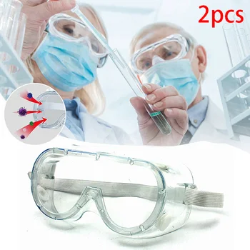 

2Pcs Safety Dustproof Windproof Goggles Safety Lab Glasses Anti Splash Protective Anti-dust Droplets Adjustable Eyewear New