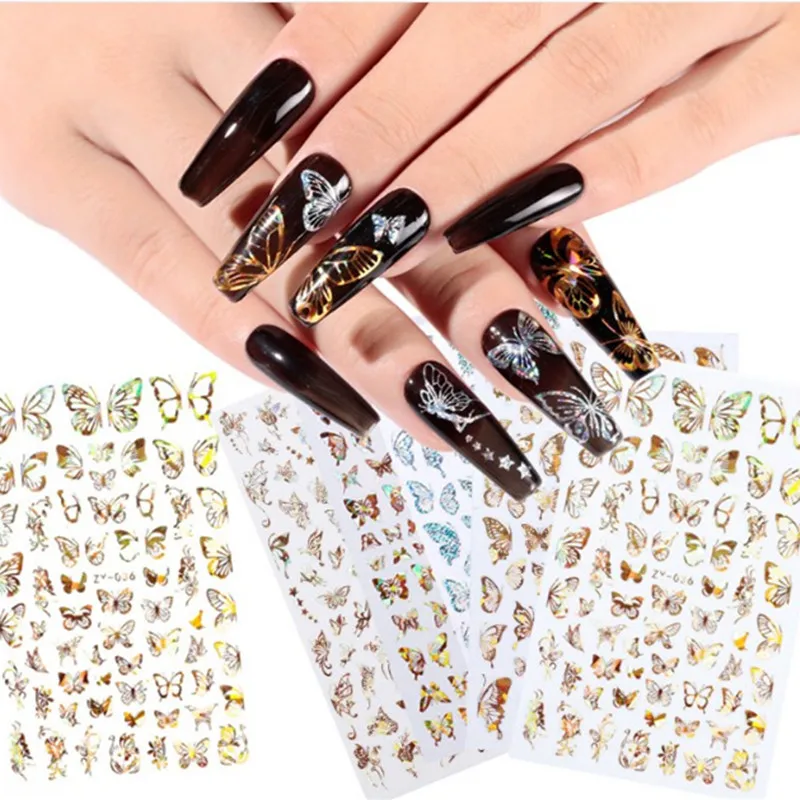 

1pcs Nail Art Laser Gold and Silver Butterfly Stickers Spring Summer Butterfly Designs Manicure Butterfly Wings 3D Nail Stickers