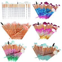 20 pçs diamante conjunto de escova de maquiagem transparente pó fundação blush mistura sombra dos olhos lábio cosméticos beleza pincel maquiagem