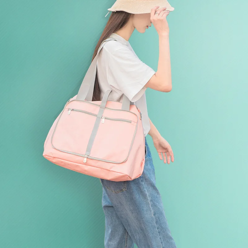 

New Solid Color Foldable Travel Bag Portable Luggage Bag Outdoor Carry On Duffle Bag Large Capacity Traveling Shoulder Bags