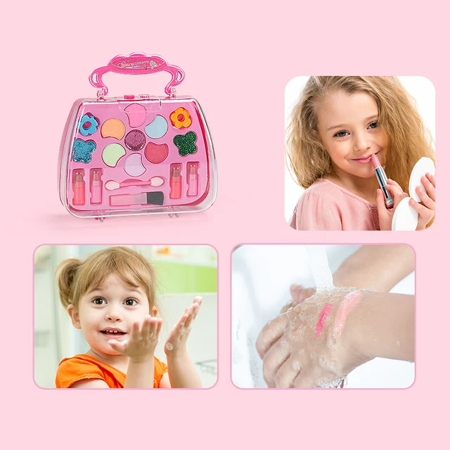 Girls Fashion Make Up Toy Set Kit Beauty Safe Non-toxic Eye Shadow Nail Polish Toys Handbag For Dressing Cosmetic Girls Gifts 2