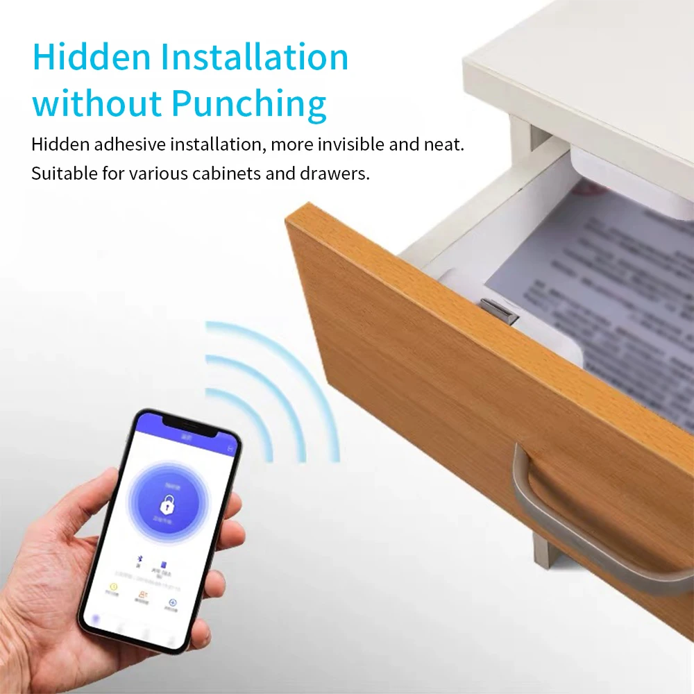 

Intelligent BT App Drawer Lock Adhesive BT Lock Filing Cabinet Wardrobe Shoe Cabinet Letter Box Lock White T1