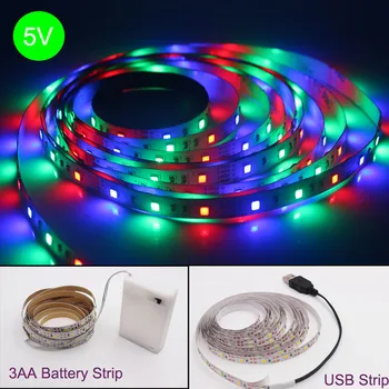 

3AA Battery RGB LED Strip 2835 RGB Flexible LED Light 0.5-5M USB DC5V RGB Color Changeable TV Background Lighting.