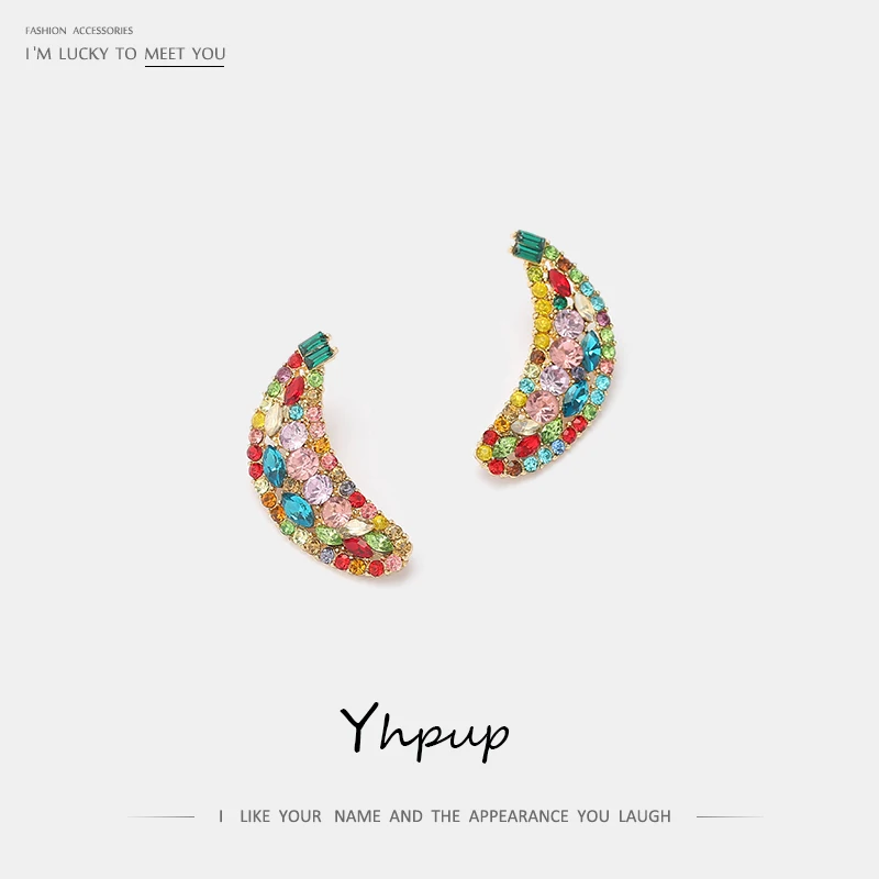 Yhpup новые модные роскошные брендовые индивидуальные банановые серьги-гвоздики в форме фруктов Стразы массивные серьги для женщин вечерние ювелирные изделия подарок
