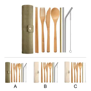 

Bamboo Fork Spoon Set Exquisite Reusable Easy to Clean Cutlery Set