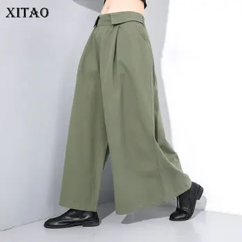 

XITAO Pleated Women Full Length Pants Fashion New 2019 Winter Elegant Small Fresh Elastic Waist Casual Wide Leg Pants GCC2967