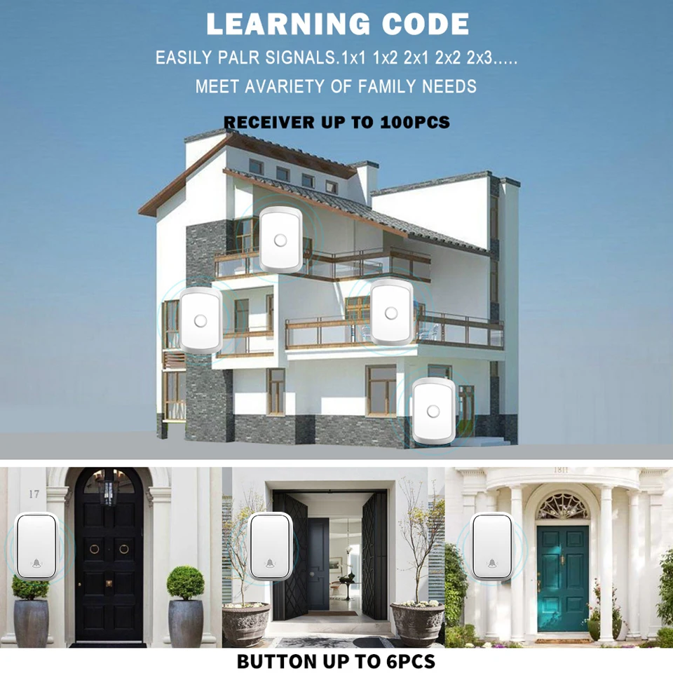 botão e 4 receptores, sem bateria, 150m, para porta de casa.