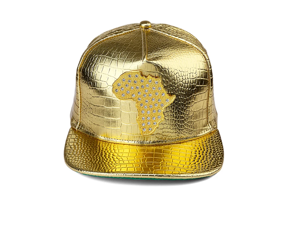 5 панель Африка Карта бейсбольная Кепка Gorras хип хоп кожа Snapback шапки Bling Мужская бейсболка золотых краев кости