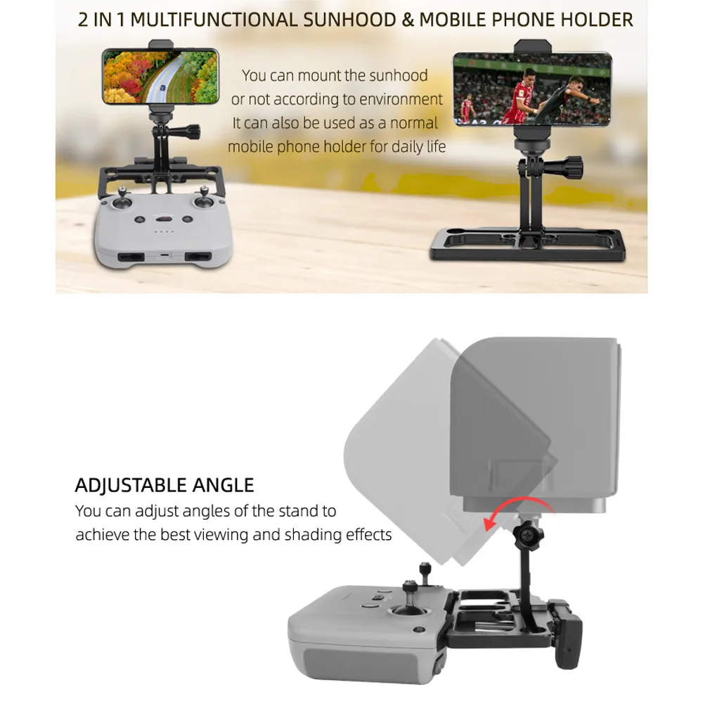 2 in 1 Multifunctional Phone Holder with Sun Hood Adjustable Angle Phone Clamp for DJI Mavic Air 2/ Mini/ Pro/Air/ Spark /Mini 2