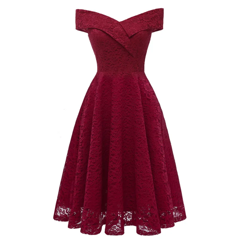 

Women's Dress Solid Color Short Sleeve Slash Neck Lace Aline Dress L36134